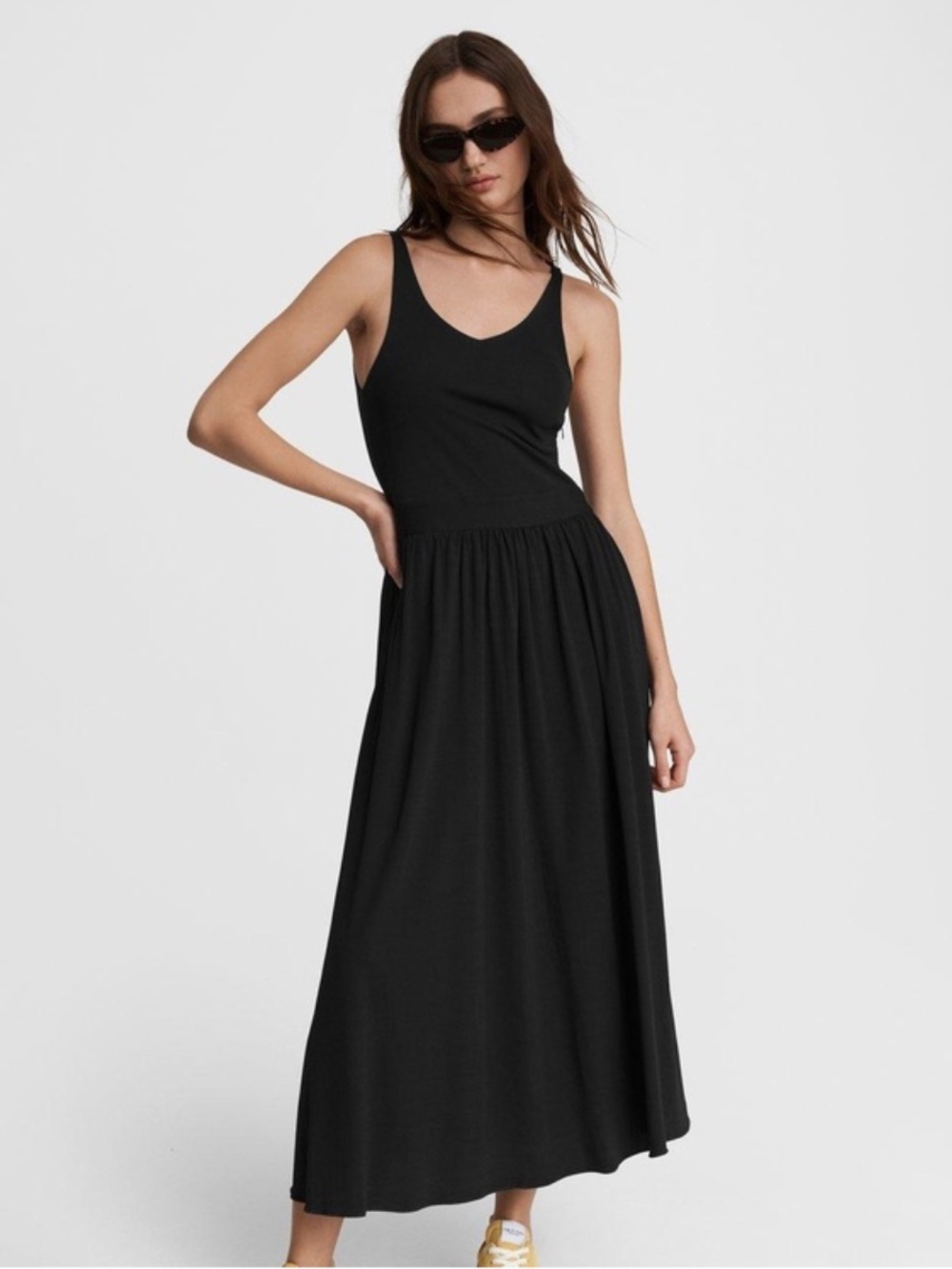 rag & bone Dancer Tank Midi Dress Black V-Neck Size S Quiet Luxury